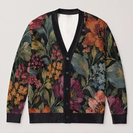 Dark Botanical Blooms For Everyday Layering And Artistic Evening Style For Modern Women All-over Print Knitted Cardigan