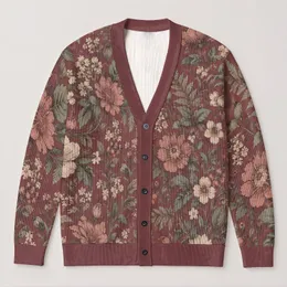 Vintage Botanical Blooms in Dusty Rose for Everyday Layering, Weekends and Travel Wear All-over Print Knitted Cardigan