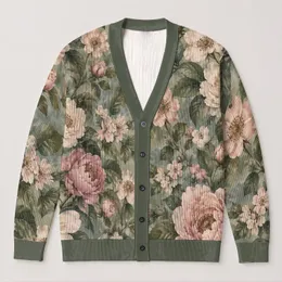 Blush Peony Botanical Blooms For Relaxed Weekend Layering And Everyday Elegance All-over Print Knitted Cardigan