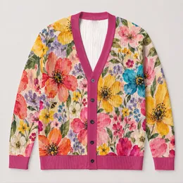 Watercolor Wildflower Blooms for Colorful Everyday Layering and Feminine Style for Women All-over Print Knitted Cardigan