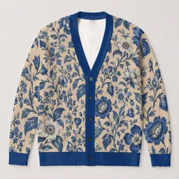 Cobalt Blue Botanical Flowers for Relaxed Spring and Summer Layering Women's Style All-over Print Knitted Cardigan
