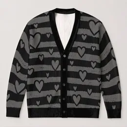 Heart Stripe Geometric Style for Everyday Layering and Casual Autumn Outfits, Women All-over Print Knitted Cardigan