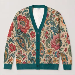 Bohemian Floral Paisley Blooms for Relaxed Spring Layering and Everyday Weekend Wear All-over Print Knitted Cardigan