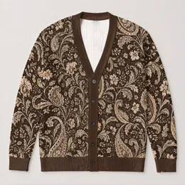 Espresso Paisley and Botanical Scrolls for Cozy Bohemian Everyday Layering Style All-over Print Knitted Cardigan