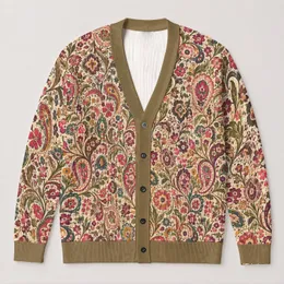 Bohemian Floral Paisley Motifs for Colorful Everyday Autumn Layering All-over Print Knitted Cardigan