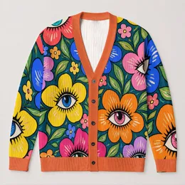 Colorful Floral Eyes for Everyday Layering, Creative Office Style, and Casual Days All-over Print Knitted Cardigan