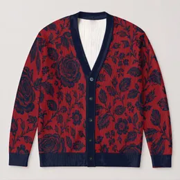 Dark Floral Roses For Elegant Everyday Layering, Romantic Women’s Casual Weekend Wear All-over Print Knitted Cardigan