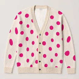 Hot Pink Polka Dots For French Retro Everyday Layering And Spring Summer Weekend Style All-over Print Knitted Cardigan