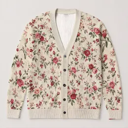 Red Rose And Blush Floral Motifs For Romantic Everyday Layering And Cottage Style All-over Print Knitted Cardigan