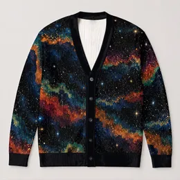 Cosmic Night Waves and Starbursts for Everyday Layering and Creative Style All-over Print Knitted Cardigan