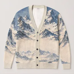 Snow Capped Alpine Peaks for Everyday Mountain Adventure Lovers All-over Print Knitted Cardigan