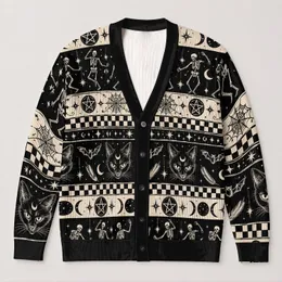Gothic Black Cat And Bat Halloween Motifs For Spooky Autumn Everyday Teen Style All-over Print Knitted Cardigan