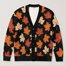 Autumn Maple Leaves in Rust and Cream for Cozy Everyday Fall Layering All-over Print Knitted Cardigan
