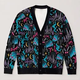 Neon Mothman Moonlit Nightscape for Everyday Alternative Style and Cryptid Fans Teens All-over Print Knitted Cardigan