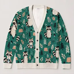 Cute Raccoon Forest Friends for Cozy Autumn Outings and Everyday Woodland Adventures All-over Print Knitted Cardigan