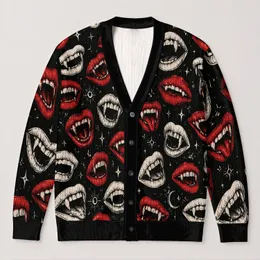 Vampire Fanged Lips for Halloween Nights and Alternative Streetwear for Teenagers All-over Print Knitted Cardigan