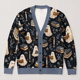 Reading Ghosts, Books And Candlelight For Cozy Halloween Nights And Autumn Reading All-over Print Knitted Cardigan