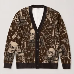 Gothic Skull and Antique Books for Halloween Dark Academia, Teen Fall Everyday Style All-over Print Knitted Cardigan