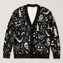 Halloween Pumpkin Bat Spider and Tombstone Motifs for Autumn Celebrations Teen Style All-over Print Knitted Cardigan