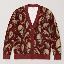 Vintage Vampire Coffins, Rats and Bats for Spooky Halloween Night Outfits Teen Style All-over Print Knitted Cardigan