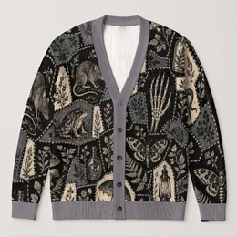 Gothic Skull Sword Mushroom Patchwork for Everyday Alternative Layering All-over Print Knitted Cardigan