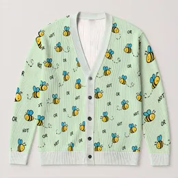 Cute Bumblebee And OR NOT Lettering For Playful Everyday Layering And Teen Style All-over Print Knitted Cardigan