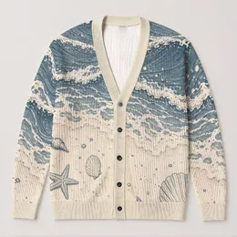 Coastal Waves And Seashells For Relaxed Beach Days And Everyday Summer Style All-over Print Knitted Cardigan