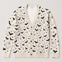 Halloween Ghost Bat And Star Motifs For Spooky Season Everyday Layering All-over Print Knitted Cardigan