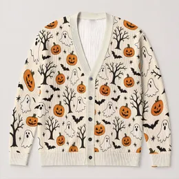 Ghosts, Bats and Jack-o’-Lanterns for Cozy Halloween Nights and Autumn Outings All-over Print Knitted Cardigan