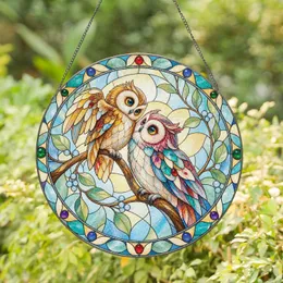 Two Whimsical Owls Sharing a Branch for Friendship Gifts and Cozy Boho Home Decor Stained Glass Suncatcher