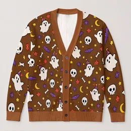 Halloween Ghosts and Bats for Cozy Autumn Parties and Playful Everyday Layering for Women All-over Print Knitted Cardigan