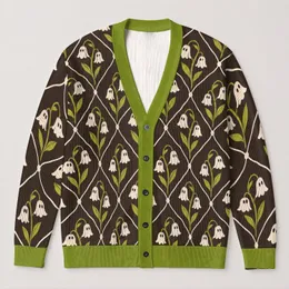 Ghost Bell Flowers for Halloween Layering and Cozy Autumn Outings for Teenagers All-over Print Knitted Cardigan