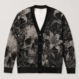 Gothic Skull And Dark Lily Aesthetic For Alternative Halloween Layering For Teens All-over Print Knitted Cardigan
