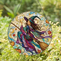 Moonlit Witch on Broom for Halloween Decor, Enchanted Gift for Witchy Home Lovers Stained Glass Suncatcher
