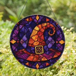 Halloween Witch Hat Decor for Gothic Autumn Spaces and Spooky Season Home Gifting Stained Glass Suncatcher