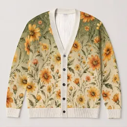 Vintage Sunflower Blooms for Cozy Autumn Layering and Everyday Cottagecore Style Wear All-over Print Knitted Cardigan