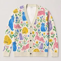 Colorful Cat Garden for Cozy Everyday Outfits and Playful Casual Style for Cat Lovers All-over Print Knitted Cardigan