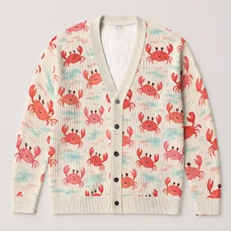 Smiling Red and Pink Crabs for Playful Coastal Autumn Layering, Beach Lover Gift All-over Print Knitted Cardigan