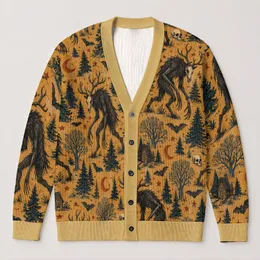 Wendigo Skull Forest Scene for Halloween Nights and Dark Autumn Adventures All-over Print Knitted Cardigan