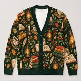 Autumn Reading Books, Candlelight And Coffee For Cozy Study Evenings And Booklover Gifts All-over Print Knitted Cardigan