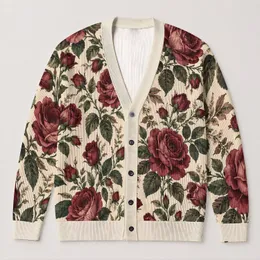 Vintage Burgundy Rose Garden for Cozy Autumn Layering and Everyday Feminine Style All-over Print Knitted Cardigan