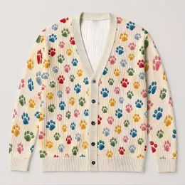 Colorful Paw Print Motifs For Playful Everyday Outfits And Casual Layering All-over Print Knitted Cardigan