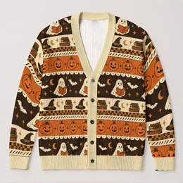 Halloween Pumpkins, Reading Ghosts and Witch Hats for Cozy Autumn Nights and Teen Style All-over Print Knitted Cardigan