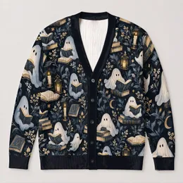 Reading Ghosts, Old Books And Candlelight For Cozy Halloween Nights And Book Lovers All-over Print Knitted Cardigan