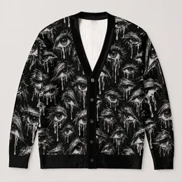 Gothic Crying Eyes For Alternative Streetwear, Dark Academia And Teen Night Out Style All-over Print Knitted Cardigan