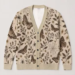 Butterflies, Spiderwebs & Wildflowers for Cozy Autumn Layering, Nature Lover Style All-over Print Knitted Cardigan