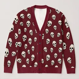 Ivory Skull Motifs for Cozy Autumn Layering and Everyday Alternative Style Lovers All-over Print Knitted Cardigan