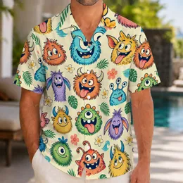 Whimsical Cartoon Monster Faces for Tropical Getaways and Playful Summer Celebrations Hawaiian Shirt