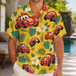 Red Cartoon Race Cars for Tropical Family Vacations and Sunny Summer Beach Adventures Hawaiian Shirt