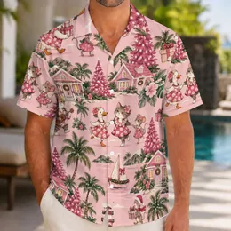 Pink Christmas Cruise Village With Cheerful Animal Friends for Festive Holiday Getaways Hawaiian Shirt